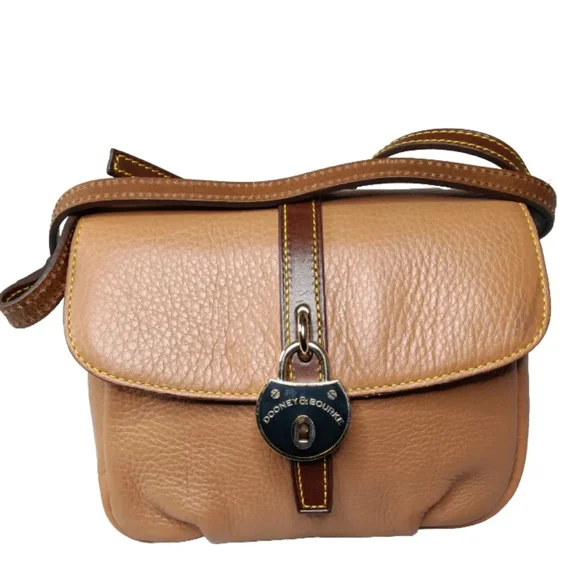 Dooney & Bourke Samba Pebbled Leather Flap Crossbody Bag Brown Small Retail $238